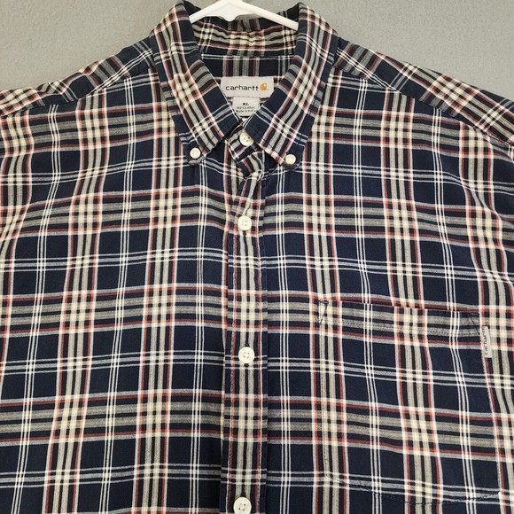 Carhartt Shirt Mens XL Blue Gray Plaid Short Sleeve Button Down - Picture 11 of 16